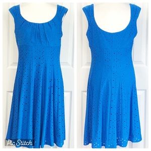 London Style Collection Light Blue Eyelet Dot Pattern Dress Large